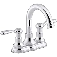 KOHLER Sterling 27373-4-CP Ludington Centerset 4 inch Bathroom Faucet with Clicker Drain Assembly, 2-Handle Bathroom Sink Faucet, 1.2 gpm, Polished Chrome