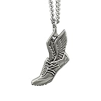 Shields of Strength Men's Antique Finish Winged Shoe Necklace Philippians 4:13 Christian Faith Jewelry Gift Track Teen Boys Running Pendant Chain