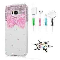 STENES Sparkle Case Compatible with Samsung Galaxy S20 FE 5G Case - Stylish - 3D Handmade Bling Bowknot Design Cover Case with Cable Protector [4 Pack] - Pink
