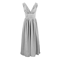 V Neck Long Prom Evening Gown Pleated Chiffon Bridesmaid Dresses