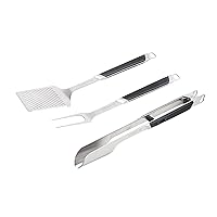 Everdure by Heston Blumenthal Premium Pack of 3 BBQ Tool Kit: Brushed Stainless Steel Tongs, Spatula and Fork with Soft Grip Handles and Hang Zone
