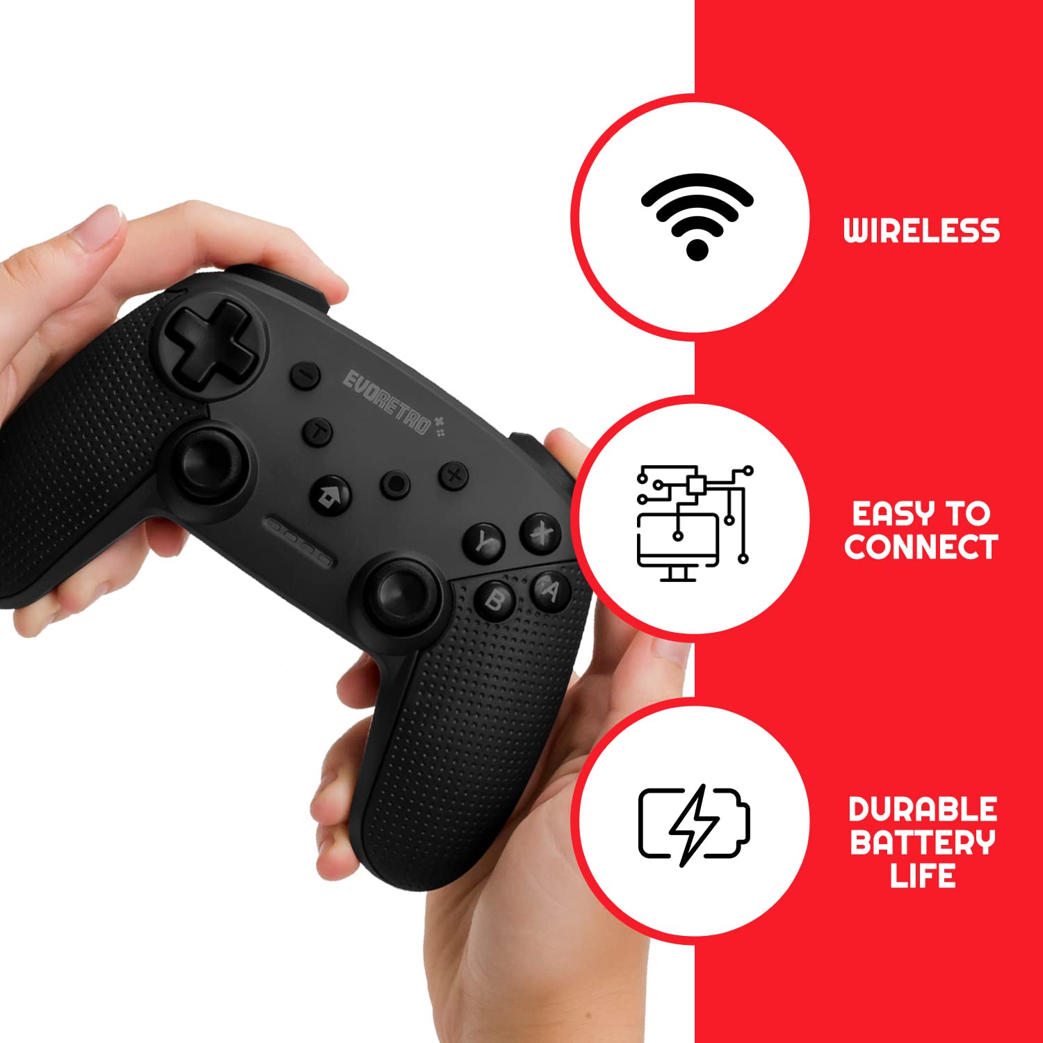EVORETRO Switch Wireless Bluetooth Controller Compatible for Nintendo Switch Pro (Black) | PC Gamepad Joypad Remote with Gyro Axis (Turbo Buttons)