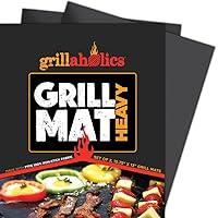 Grillaholics BBQ Grill Mat Heavy - 600 Degree Max Temperature Grilling Sheets - Set of 2 Grill Mats Non Stick - Lifetime Manufacturer Warranty