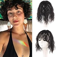 Corn Short curly with Bang Fluffy Traceless Natural Wig for Thinning Hair Synthetic Hair Toppers Two Clips for Hair Loss for Woman (White)