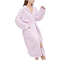 Women's and Men's Basic Hooded Flannel Robe Long Winter Warm Cotton Belted Bathrobe with Pockets Hoodies Sleepwear