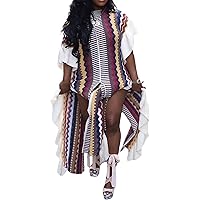 Angsuttc Maxi Dress Women Knit Ruffle Hem Stripe Print Sleeveless Split Long Dresses