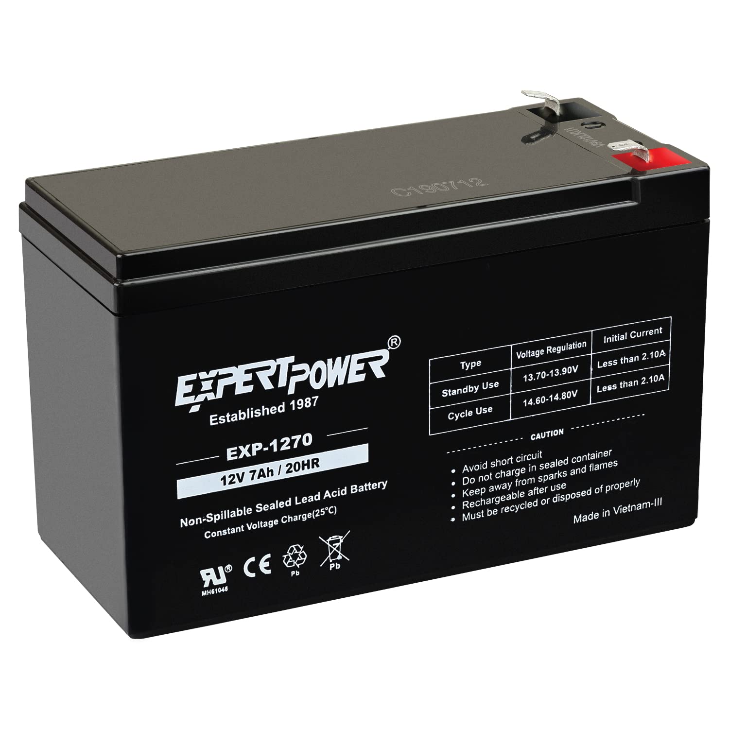 ExpertPower EXP1250 12V 5Ah Home Alarm Battery with F1 Terminals & 12v 7ah Rechargeable Sealed Lead Acid Battery