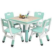 Kids Table and Chairs Set, Height Adjustable Desk with 4 Seats for Ages 2-10,Arts & Crafts Table,Graffiti Desktop, Non-Slip Legs, Max 300lbs, Children Multi-Activity Table for Classrooms,Daycares,Home