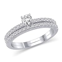 5/8 CT Diamond Solitaire Engagement Bridal Set in 14K White Gold (HI/I2)