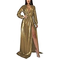 BestGirl Formal Long Sleeve Dress for Women Sequin Bodycon Ruched Sparkly Dresses