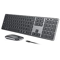 Wireless Bluetooth Keyboard and Mouse Combo (USB + Dual BT), seenda Multi-Device Rechargeable Slim Keyboard and Mouse, Compatible for Win 7/8/10, MacBook Pro/Air, iPad, Tablet - Black Gray