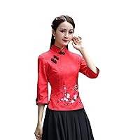Embroidery Cheongsam Top Women Slim Elegant Traditional Clothes China Shirts Vintage Tang Suit Blouse Ethnic Style