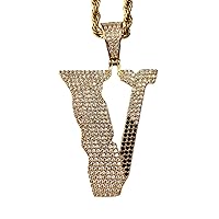 Custom V Men Women 925 Italy Gold Finish Iced Charm Ice Out Pendant Stainless Steel Real 3 mm Rope Chain, Mans Jewelry, Iced Pendant, Rope Necklace 16