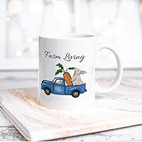 Funny White Ceramic Coffee Mug Happy Easter Day Farm Carrots And Blue Coffee Cup Drinking Mug With Handle For Home Office Desk Novelty Easter Gift Idea For Kid Children Women Men