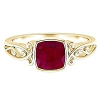 Bezel Set Vintage Style Cushion Ruby Gemstone Solitaire 925 Sterling Silver Engraved Ring