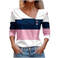 Women's Tops Long Sleeve Striped Shirts Button V Neck Blouse Dressy Plus Size Going Out Tops Spring Summer Clothes