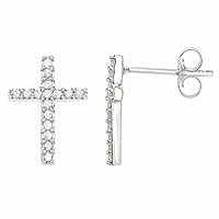 Mother's Day Gift For Her 0.25 CT Cross Diamond Earrings in Sterling Silver