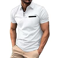 Mens Waffle Polo Shirt 2024 Summer Short Sleeve Casual Slim Fit Button Up Lapel Collar Golf Shirts Tennis Muscle Shirt