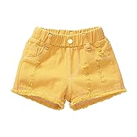 Kids Denim Shorts with Pocket Girls Solid Color High Elastic Waist Ripped Jeans 5t Workout Clothes Girl 4t Soccer