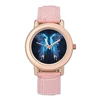 Angel's Wings Women's Watches Classic Quartz Watch with Leather Strap Easy to Read Wrist Watch