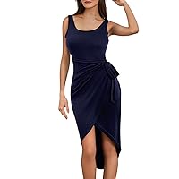 Summer Dresses for Women 2024 Fashion O-Neck Sleeveless Dress High Waist Solid Color Dress