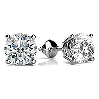 1.00 ct Round Size Cut Cubic Zirconia Stud Earrings in Sterling Silver in Silver Plated With Screw Back