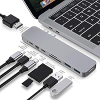 HyperDrive Mac USB C Hub Adapter, Multi-Port Hub MacBook Pro 2020 2019-2016, MacBook Air 8-in-2 Dongle w Thunderbolt 3, USB-C 100W PD, 4K HDMI, MiniDP, microSD/SD Card Reader, 2xUSB A - Gray