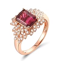 14K Rose Gold Natural Watermelon Pink Tourmaline Diamonds Ring Engagement Wedding for Women