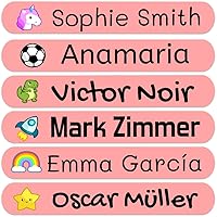 50 Pink Custom Stickers with Name to Mark Objects. Adhesive Waterproof Labels for Kids to tag Their Books, Toys, School Stationery, Lunch Boxes and Much More. Size 2.3 x 0.4 in