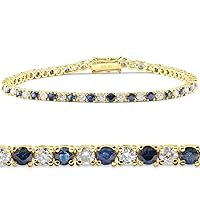 P3 POMPEII3 3ct Blue Sapphire & Diamond Tennis Bracelet 14K Yellow Gold 7