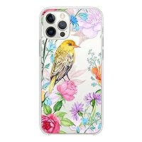 iPhone 12 Pro Max Case (6.7 inch), Women Girls Floral Bird Pattern Cute Flower Style Transparent Soft TPU Protective Clear Case Compatible for iPhone 12 Pro Max 6.7