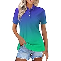 Women's Short Sleeve Polo Shirts Summer Collared Button Down Top Casual V Neck Loose Fit T Shirt 4th of July Shirts