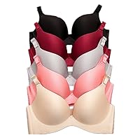 Women's One Fab Lightly Padded Bra Wire-free Deep V Push-up Bralette and Panty Set,pack of 5