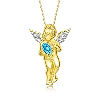Guardian Angel Necklace with 6X4MM Gemstone & Diamonds on 18