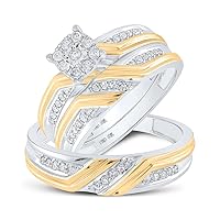The Diamond Deal 10kt Two-tone Gold His Hers Round Diamond Cluster Matching Wedding Set 1/3 Cttw