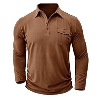 Men's Long Sleeve Golf Shirt Muscle Fit Athletic T-Shirt Casual Pocket Workout Tees Turn Down Button Neck Polo Shirts