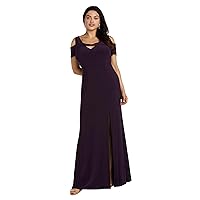 Women's Full Length Evening Gown with Slit and Cut Out Shoulders
