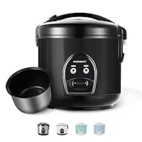 Electric Rice Cooker with One Touch for Asian Japanese Sushi Rice, 5-cup Uncooked, Fast&Convenient Cooker with Steamer, Removable Inner Cover and Auto Warmer, Black