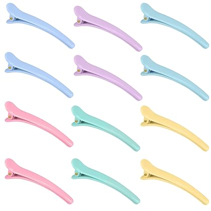 Rioa Hair Clips - 12 Pack Multicolor Plastic Duck Teeth Clips for Women's Styling and Sectioning. Non-slip for Thick & Thin Hair - Professional Salon Quality