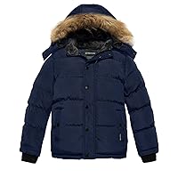 wantdo Boy Winter Puffer Coat Water-Resistant with Fur Coat and Lighweight Puffer Jacket (Blue 6-7