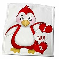Cute Red and White I Luv U Penguin Illustration - Towels (twl-269307-3)