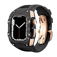 Protector for Apple Watch Series 8, 45mm Luxury Metal Modified Shell Carbon Fiber Titanium Accessories for IWatch 8 7 6 5 4 SE Series (Color : R-Black, Size : 44MM for 6/5/4/SE)
