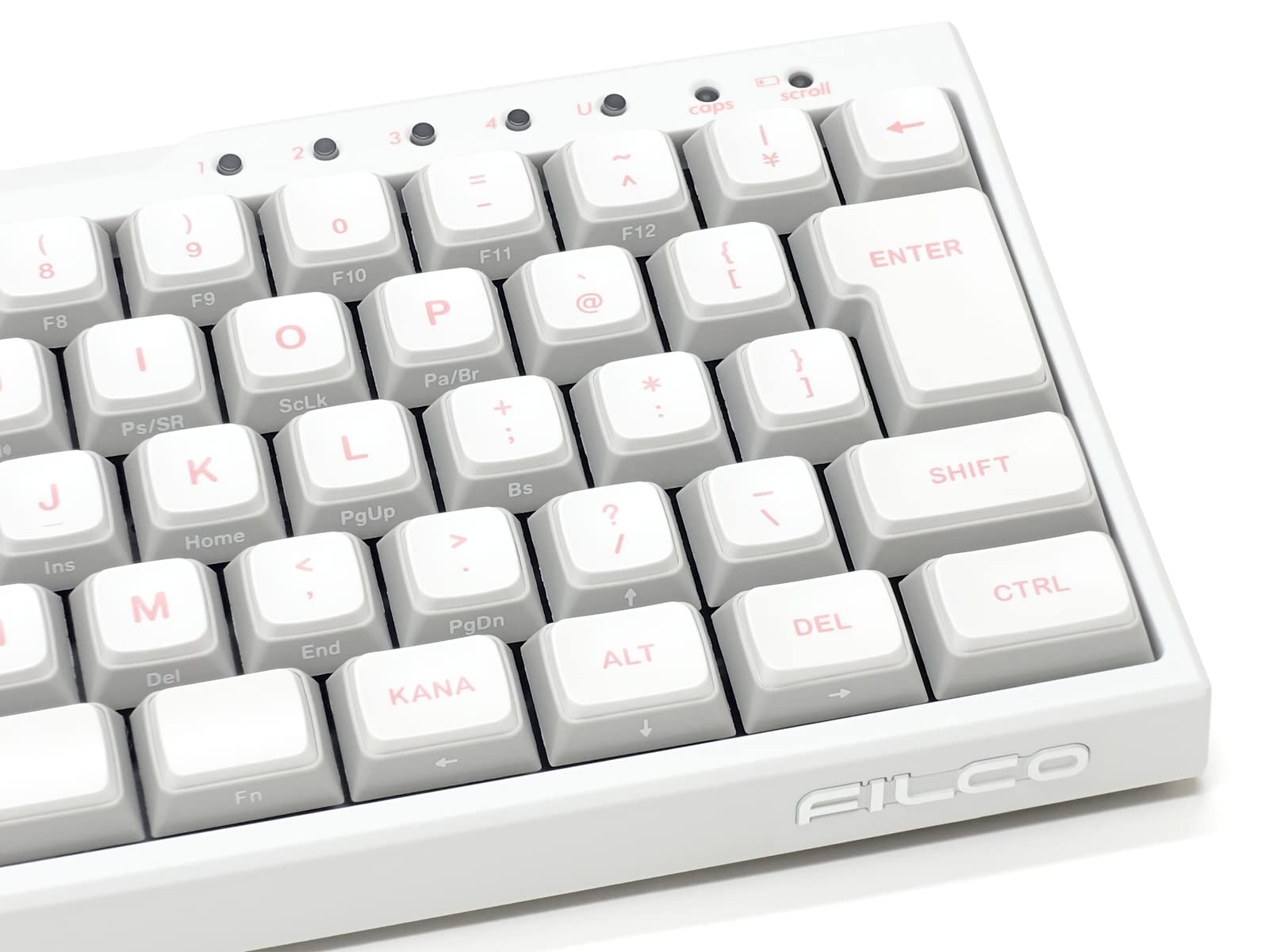 Filco Majestouch MINILA-R Convertible Quiet Red Axis White Mechanical Keyboard, Japanese Layout, 66 Keys, Bluetooth Wireless, USB Wired Compatible, DIP Switch, Compact Keyboard