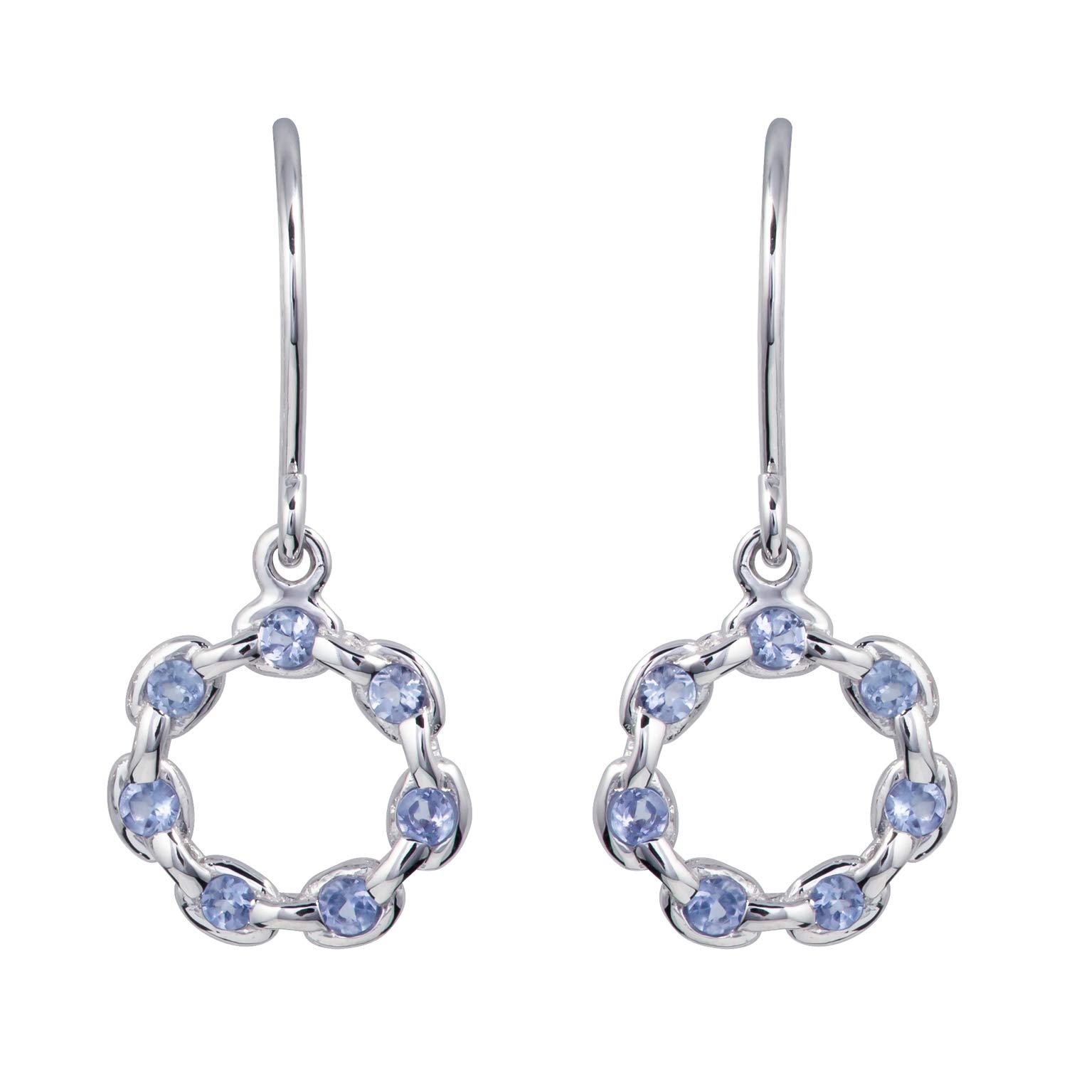 10k White Gold Genuine Round Tanzanite Circle Drop Earrings