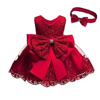 Baby Girls Dress Christening Baptism Party Formal Dress with Headwear