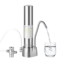 Countertop Water Filter, NSF/ANSI 42&53 Certified,4-Stage Stainless Steel Faucet Water Filter for 8000 Gallons, Reduces Heavy Metals, Bad Odor and 99% Chlorine(1 Ceramic Filter Included)