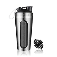 Insulated Sports Water Bottle, Shaker Bottle, Stainless Steel water container Loop Top Shaker Cup, Visible Window, Leak Proof, 28-Ounce - Silver