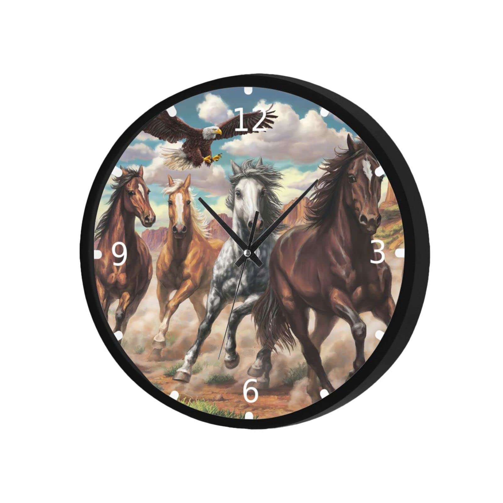 Horse and Eagle Pattern Wall Clock Silent Non-Ticking Battery Operated Round Wall Clock Modern Art Style for Office School Living Room Home Kitchen...
