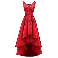 Womens Lace Beading High Low Wedding Party Dress Satin Bridesmaid Prom Dress Evening Formal Gowns
