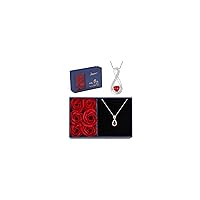 JoycuFF Mother Daughter Gift 925 Sterling Silver Infinity Heart Pendent Necklace for Mom Daughter Preserved Red Rose I Love You Flowers Gifts Birthstone Necklace